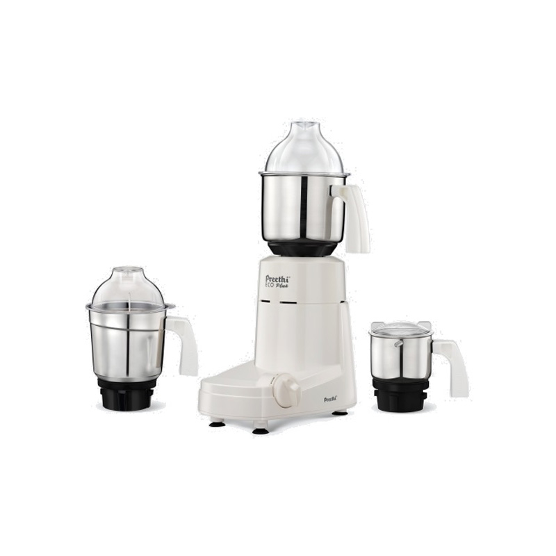 Preethi Eco Plus 550 Watts Mixer Grinder (3 Jars, White) sathya.in